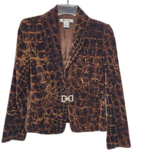 Nygard Petites Brown Snakeskin Print Velvet Suit Jacket Blazer Size 4